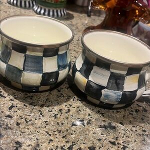 McKenzie Childs Checkered Ceramic coffee / tea cups- Black and White
